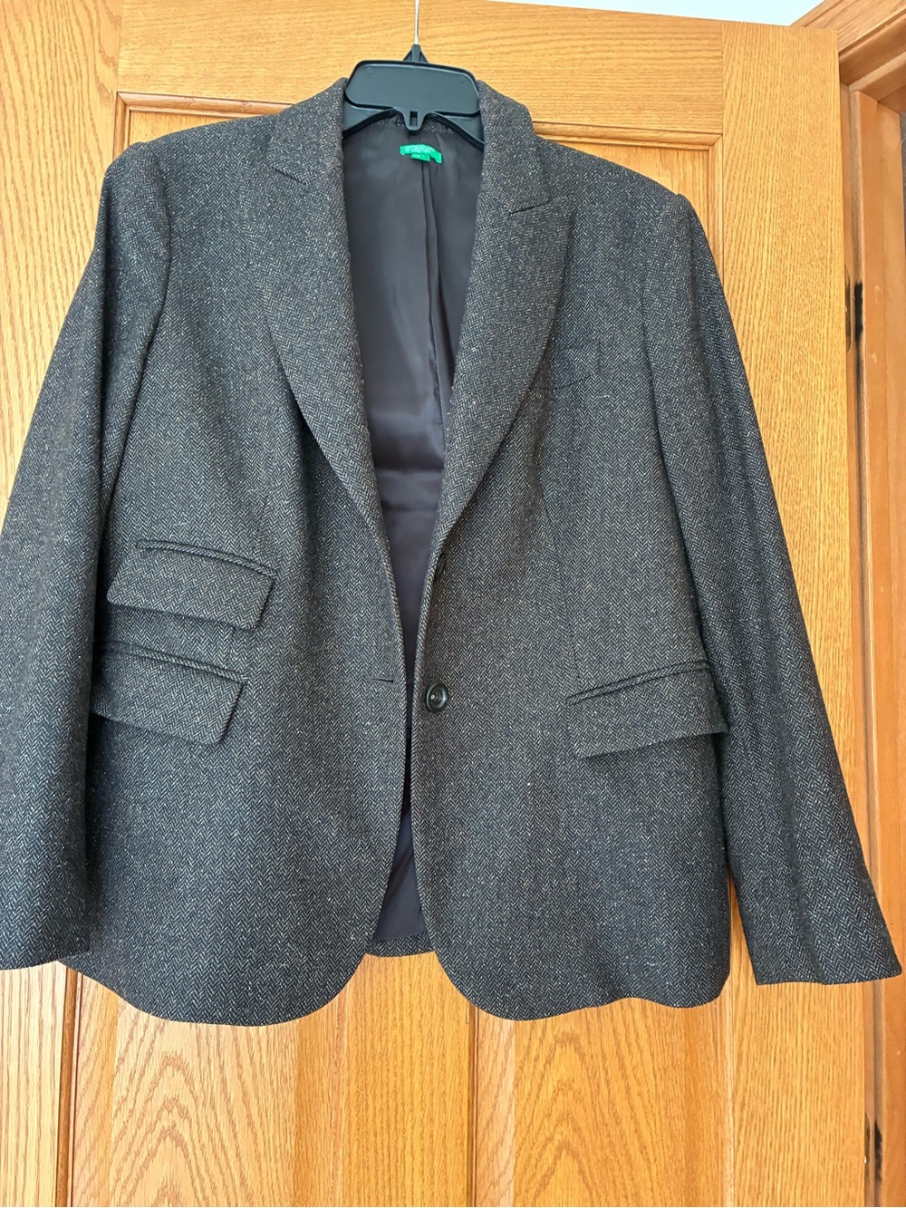 United Colors Of Benetton Women's Dark Charcoal Herringbone Blazer